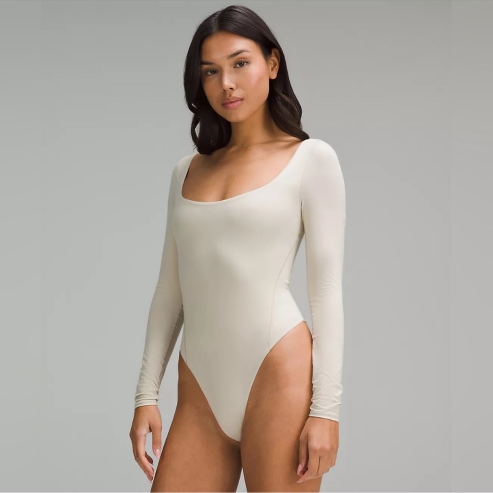 31c-NWT Lulul Wundermost Ultra-Soft Square-Neck Long-Sleeve Bodysuit Riverstone